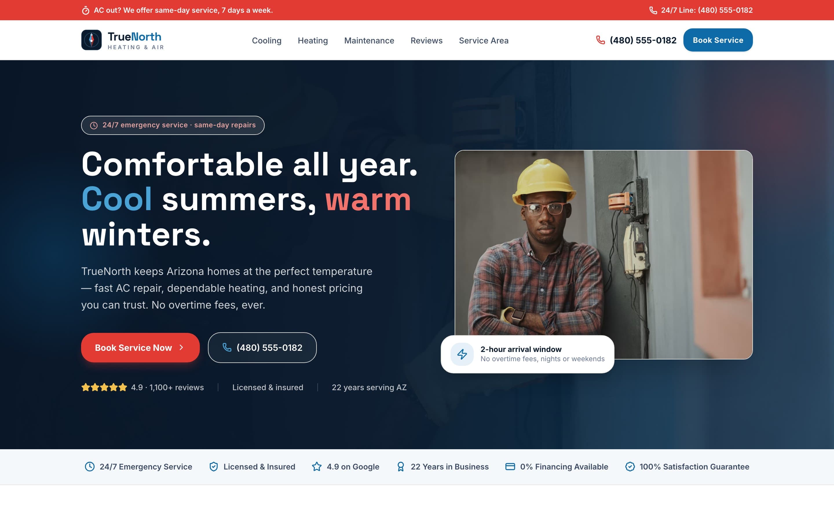 TrueNorth Heating & Air website homepage, desktop view, built by BuiltSystems